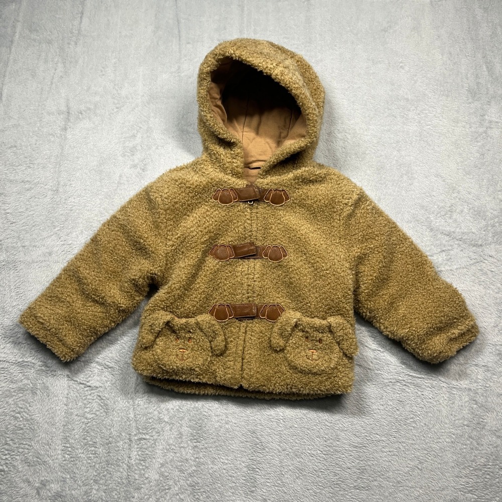Arctic River Sherpa Fleece Jacket Kids Size 2 Tan Puppy Dog Toggle Hooded Coat